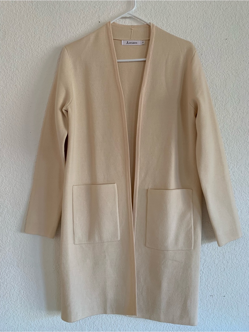 Anrabess Cream Open-Front Longline Cardigan
